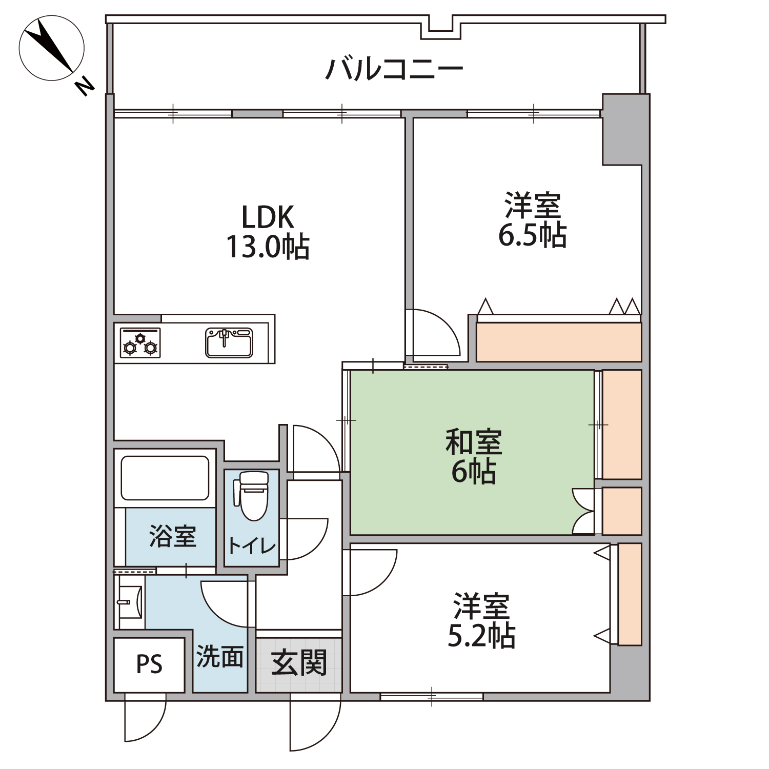 信開ベルシー高岡|イオンモール高岡まで車で約5分♪スーパー・コンビニ徒歩圏内の間取り
