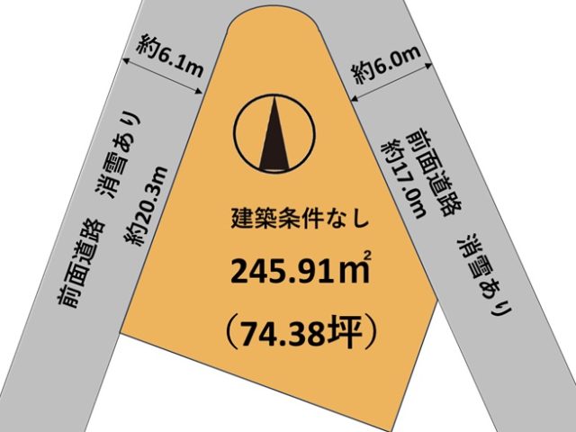 富山市中川原（高原本町）｜建物解体更地渡し・前面道路消雪あり｜小学校・スーパー徒歩圏内のサムネイル画像