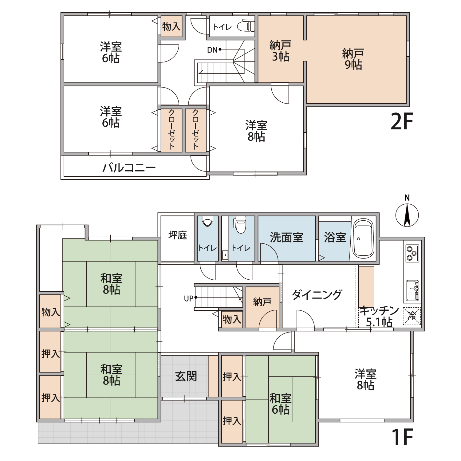 高岡市福岡町上蓑|部屋数豊富な7SDK・2台入りカーポート付の間取り