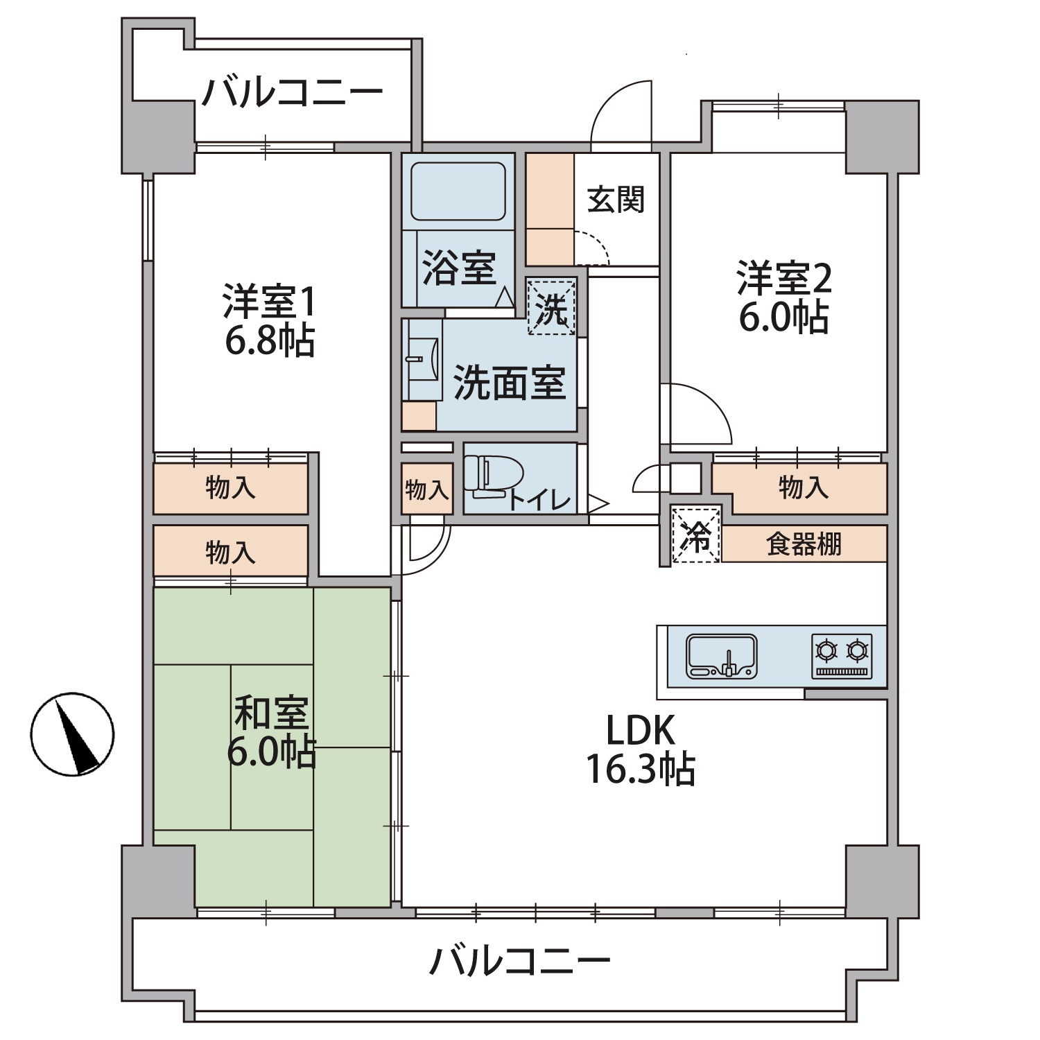 ウェルシィ上冨居|南西向きLDK♪コンビニ徒歩圏内・ショッピングセンター近くで便利の間取り