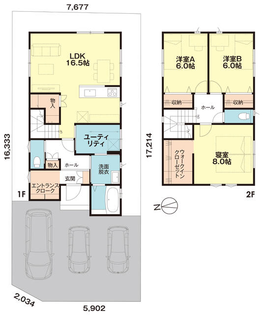 未入居一戸建て|金沢市横川分譲A|石友ホームグループ・フレンドリーハウス建築物件|3LDK物件・2023年8月完成物件|西金沢駅徒歩分の好立地です!の間取り